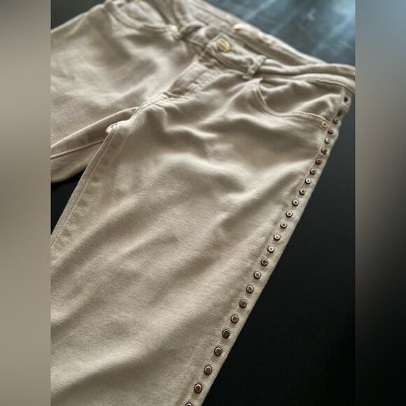 ZARA WOMAN ‘Cigarette Leg’ Studded Cream Denim Jeans sz 4 - Picture 2 of 16